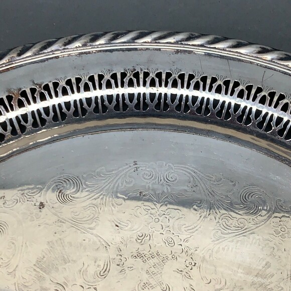 Wm. Rogers Silver-Plate Round Tray Platter Pierced 12.25" Across - Picture 3 of 6